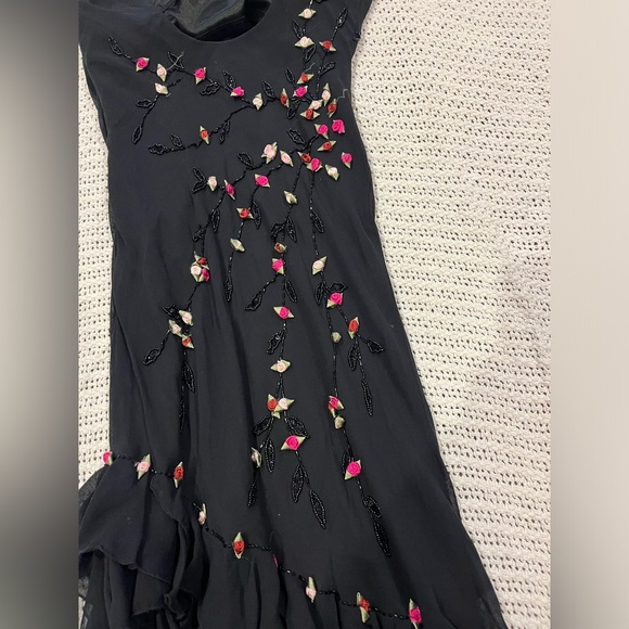 Vintage 90’s Y2K 100% Silk Dress Rose Vintage Beaded Dress Silk Slip Dress Fairy - Picture 14 of 17